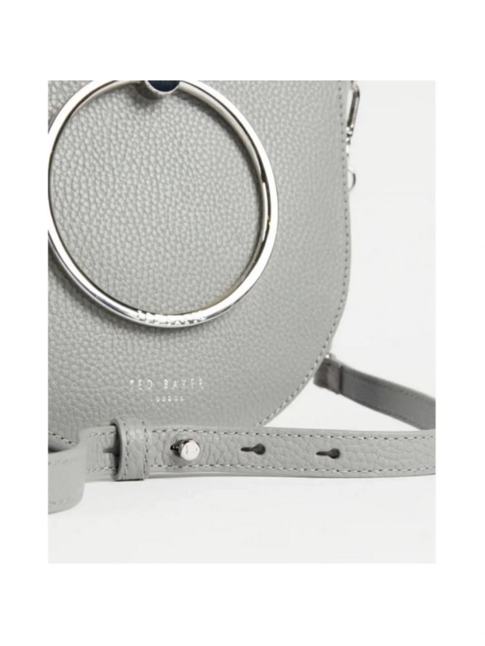 Ted Baker Grey Genuine Leather Ring Handle Crossbody Bag NWT Silver Hardware